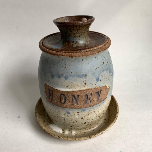 Honey Pot Lidded with Stick Pottery Handmade - Picture 2 of 6